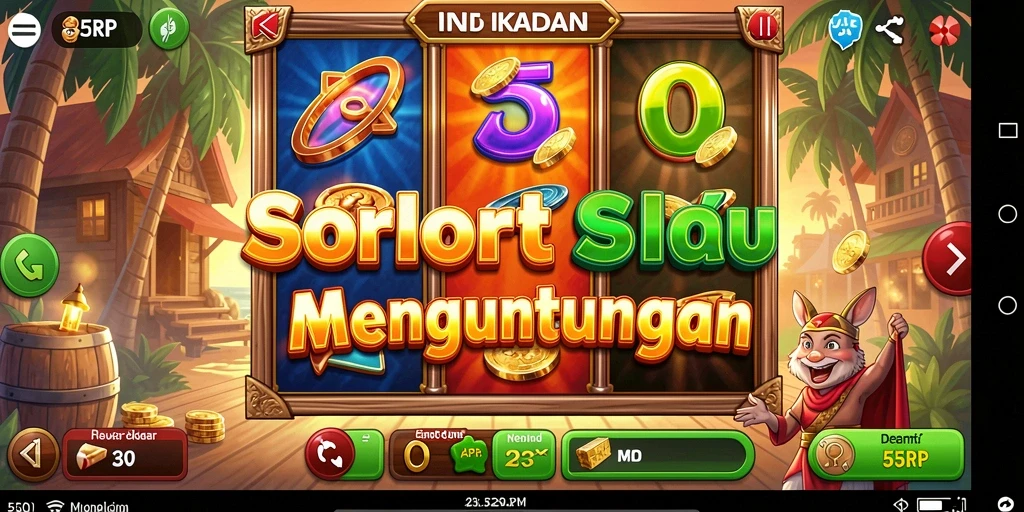 Tampilan gameplay seru dan dinamis dari 55RP dengan berbagai simbol menarik.