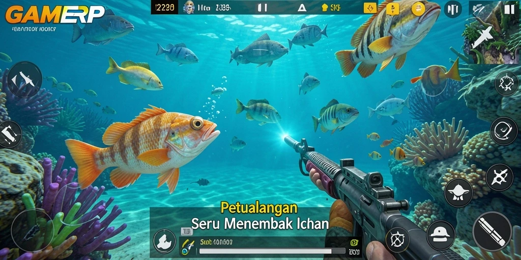 Tangkapan layar GAMERP yang menampilkan beragam ikan di bawah laut.