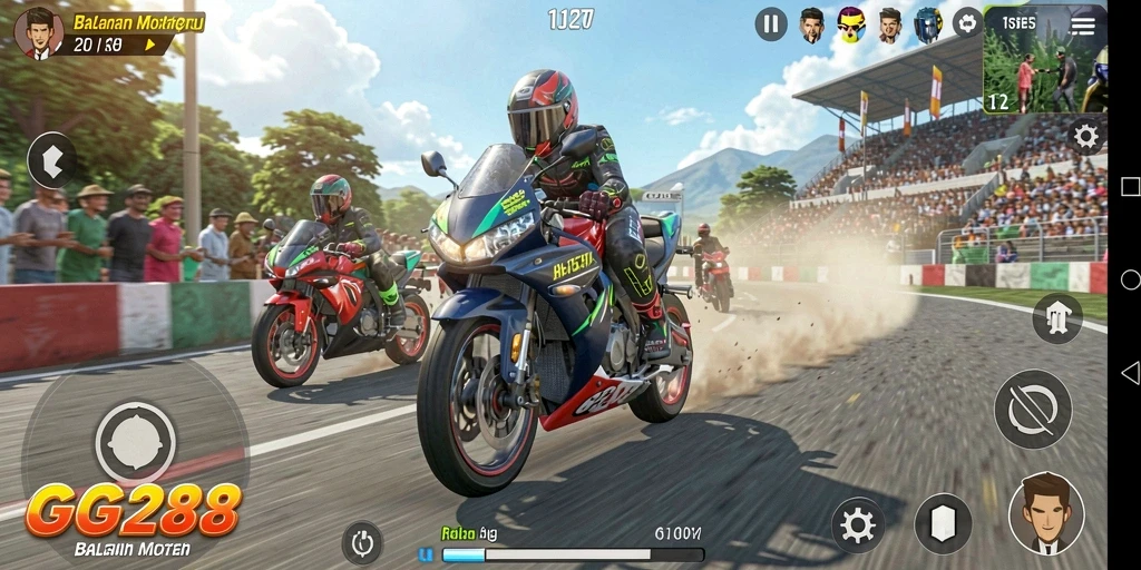Tampilan gameplay seru di GG288, balapan motor yang menantang.