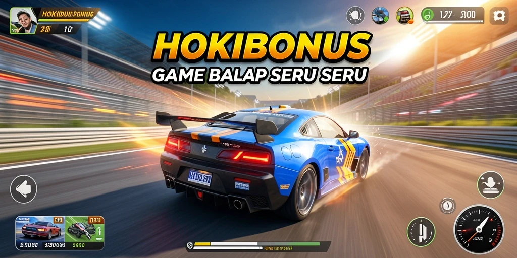 Tampilan seru dari gameplay HOKIBONUS yang penuh aksi balapan.