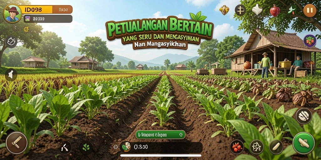 Gameplay seru ID098 saat merawat tanaman di lahan pertanian.