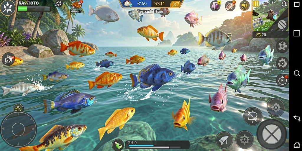 Tampilan permainan KASTOTO yang menampilkan aksi Tembak Ikan seru.