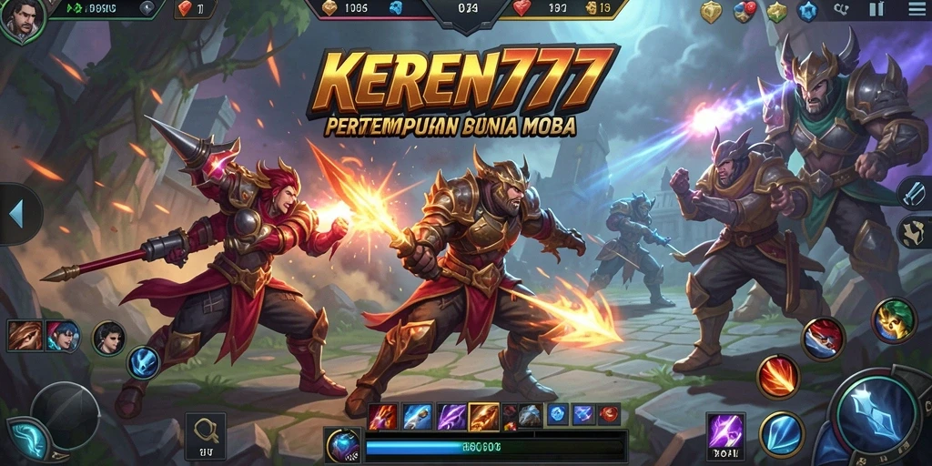 Tangkapan layar KEREN777 menampilkan pertempuran MOBA yang mendebarkan.