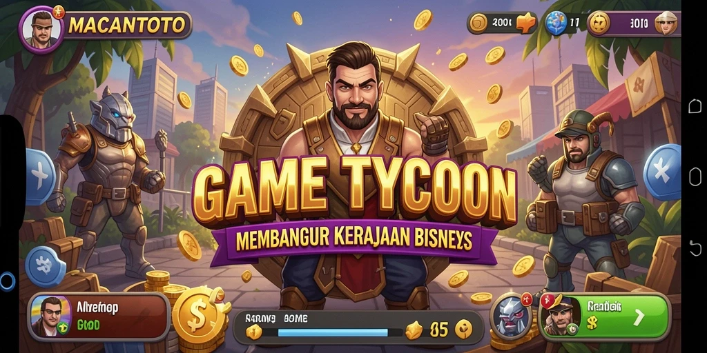 Screenshot utama gameplay Tycoon di MACANTOTO yang penuh warna.