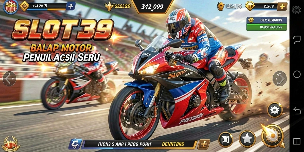 Tampilan gameplay menegangkan SLOT39 dengan balapan motor yang seru.