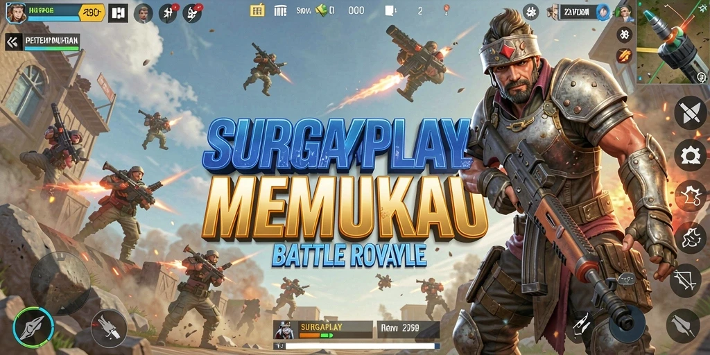 Tampilan gameplay SURGAPLAY yang intens dalam pertempuran Battle Royale.
